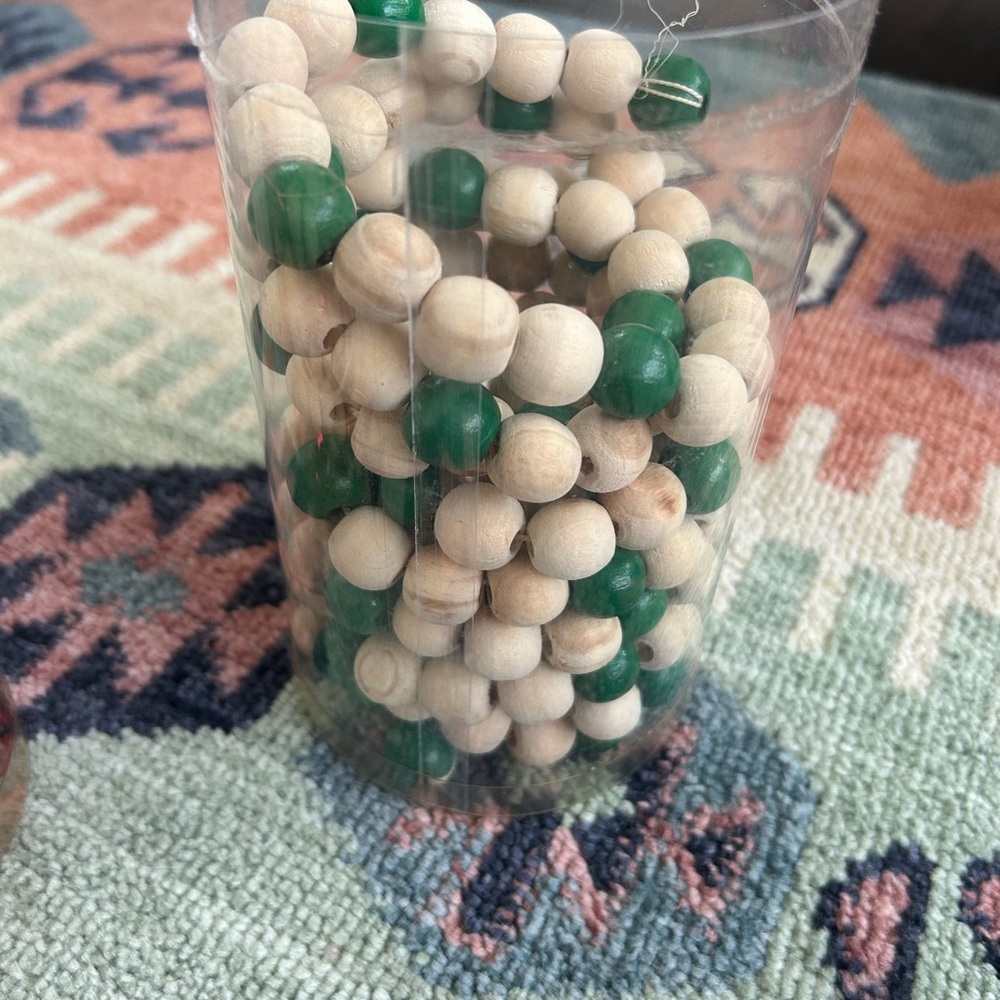 Ashland Winter Woodlands green & wooded beads x3